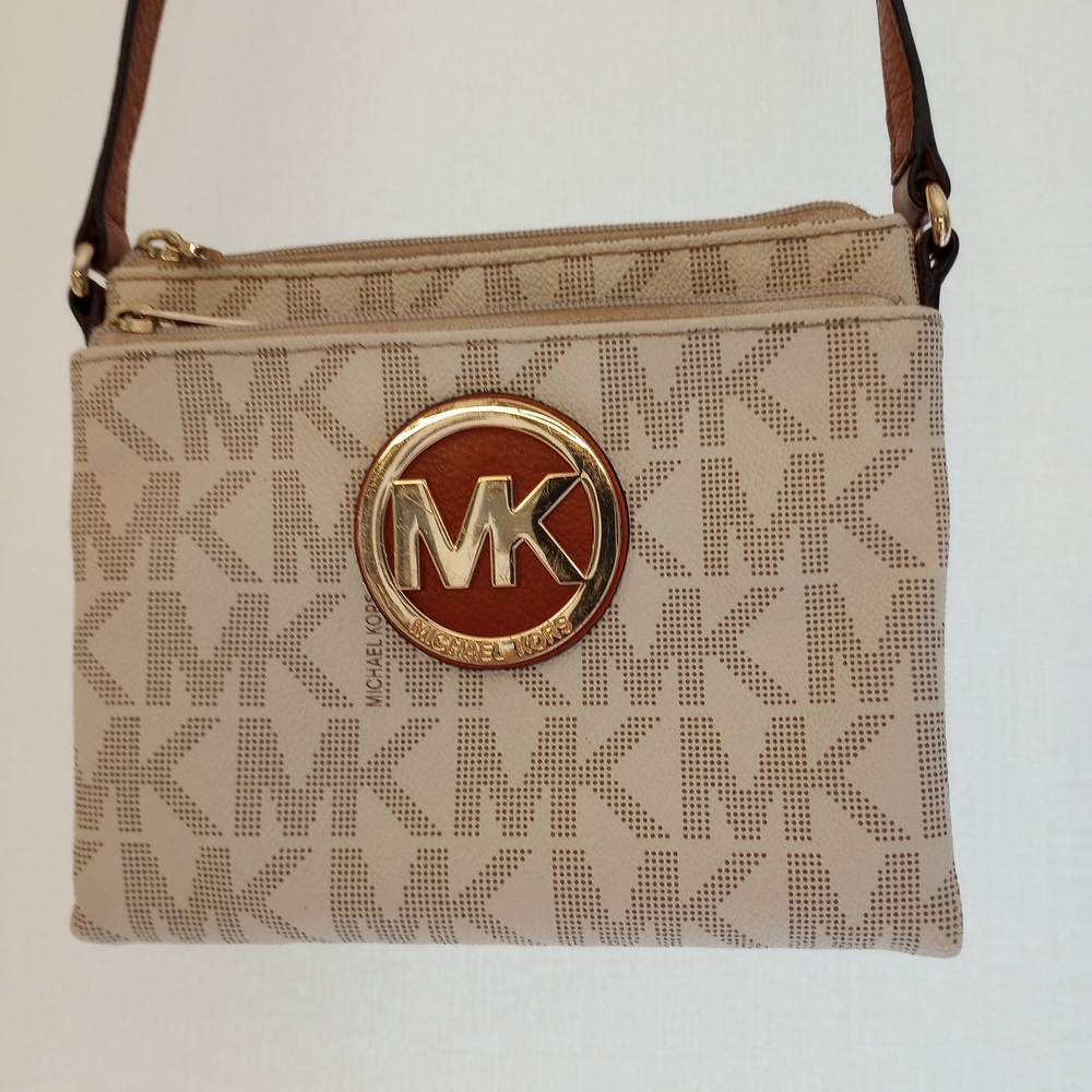 Michael Kors Cream and Brown Crossbody Bag with Adjustable Strap